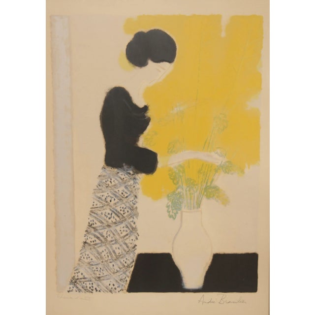 Mid 20th Century Mid 20th Century Andre Brasilier Woman with Flowers Signed Lithograph For Sale - Image 5 of 12