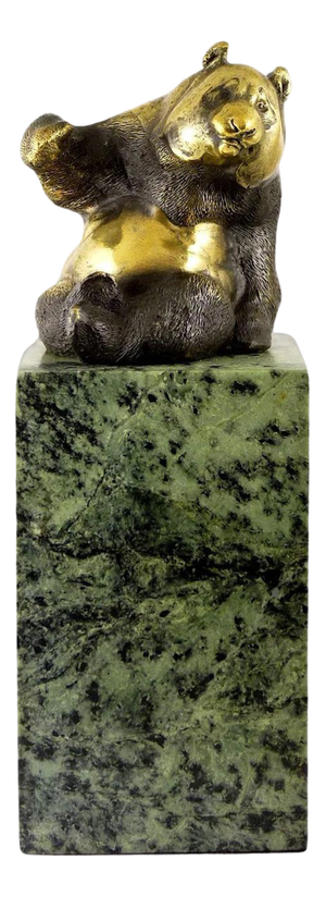 Gilded Bronze Sculpture with Patina Representing a Panda, 20th Century