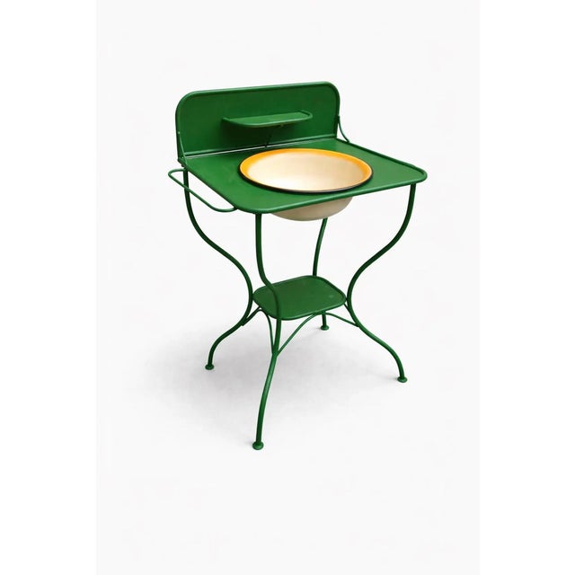 Vintage Green Metal Washstand with Enamel Basin, 1950s For Sale - Image 4 of 8