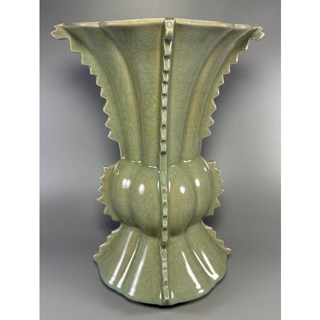 Chinese Antique Chinese Celadon Porcelain Archaic Gu‑Shape Vase For Sale - Image 3 of 5