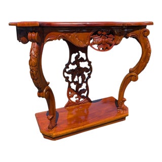 Rococo Revival Style Carved Wood Pierced Console Entryway Table For Sale