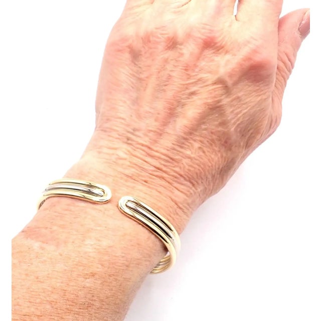 1980s Van Cleef & Arpels Yellow & White Gold Cuff Bangle Bracelet For Sale - Image 11 of 12