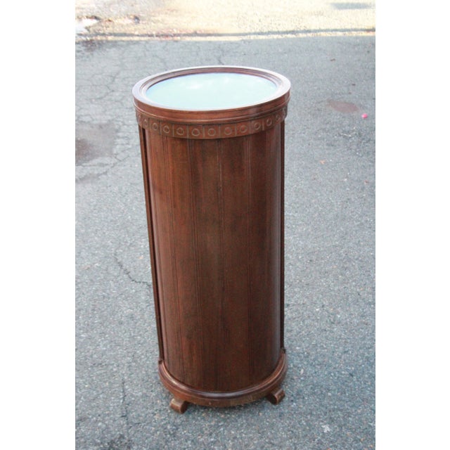 Mid 20th Century Mid 20th Century Vintage Art Deco Column Style Hand Carved Hidden Bar Cabinet With Serving Tray on Top For Sale - Image 5 of 9