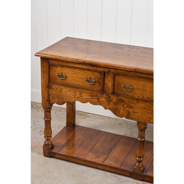 Brown 19th Century English Oak Dresser Base/Console With Scalloped Apron For Sale - Image 8 of 11
