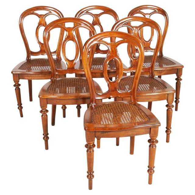 Wood Antique Walnut Chairs with Vienna Straw Seats from Bassanos Ebanistery, 1890s, Set of 6 For Sale - Image 7 of 7