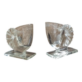20th Century Pair of Pressed Glass Nautilus Shell Bookends or Flower Vases For Sale