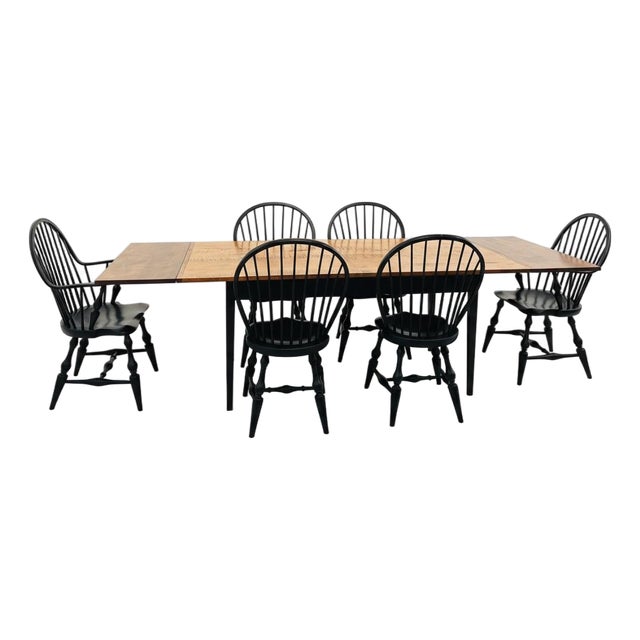 Dr Dimes Historical Dining Farm Table With Bow Back Arm Chairs and Side Chairs For Sale