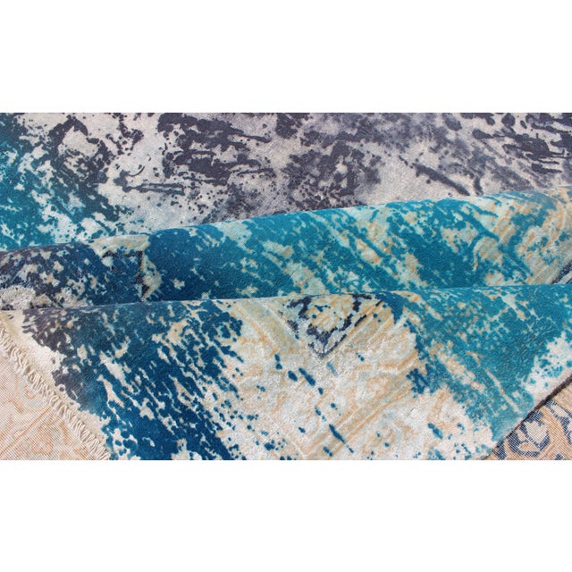 Vintage Rug in Modern Design in Shades of Blue, Gray, and Ivory 9'8 X 14'2 For Sale - Image 13 of 13