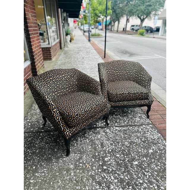 French Vintage Chairs Reupholstered in Velvet Animal Print For Sale - Image 3 of 4
