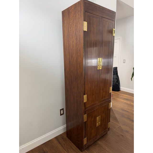 Mid-Century Modern 1970s Henredon “Scene One” Campaign Style Oak Armoires For Sale - Image 3 of 18