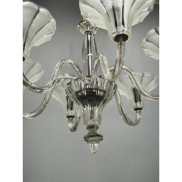Metal Art Deco Six-Arm Glass Chandelier, Czechoslovakia, 1930s For Sale - Image 7 of 12
