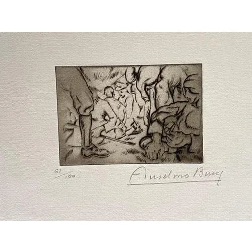"Military" 1917s is a beautiful print in etching technique, realized by Anselmo Bucci (1887-1955). Hand signed. Numbered...