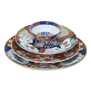 Vintage Japanese Goldimari Porcelain Imari Serving Plates Platters Bowl - 4pcs For Sale