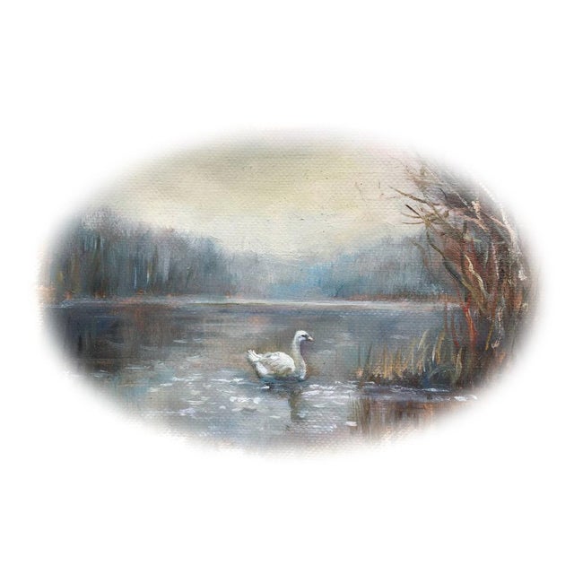 Framed Original Painting Landscape With Swan Antique Decor by Valeriya Serova For Sale - Image 6 of 11