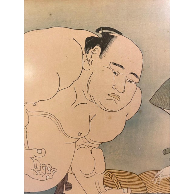 Japanese Katsukawa Shunsho Sumo Wrestlers Woodblock Print Antique Japanese Ukiyo-E Decor For Sale - Image 3 of 12