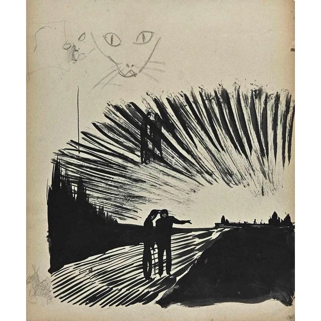 The Sunrise On The Bridge is an original Drawing on paper realized by French painter Norbert Meyre in the mid-20 century....