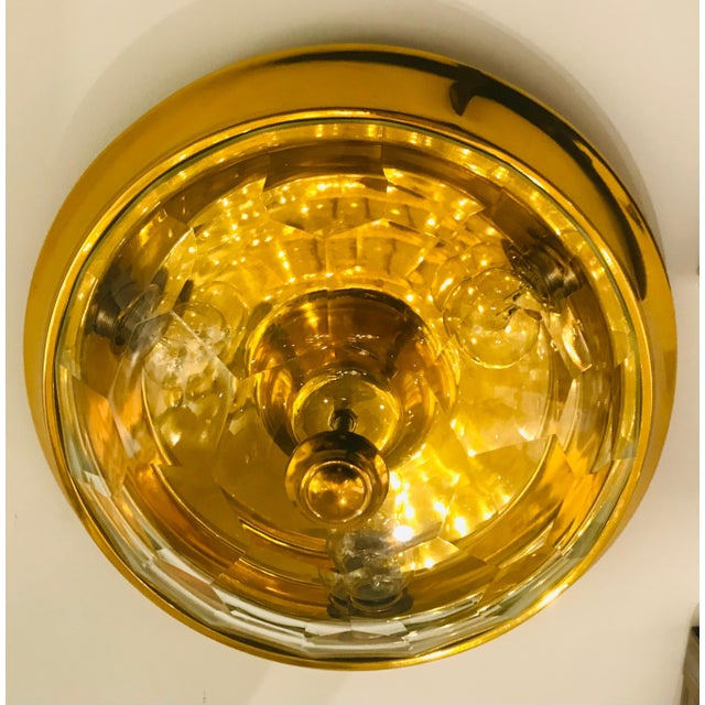 1960s Mid Century Modern Oscar Torlasco Lumi Golden Crystal Flush Ceiling Lamp For Sale - Image 16 of 18