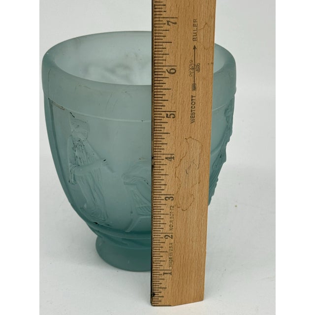 French Antique Georges De Feure Signed Glass Vase - Aquamarine Frosted Color For Sale - Image 3 of 11