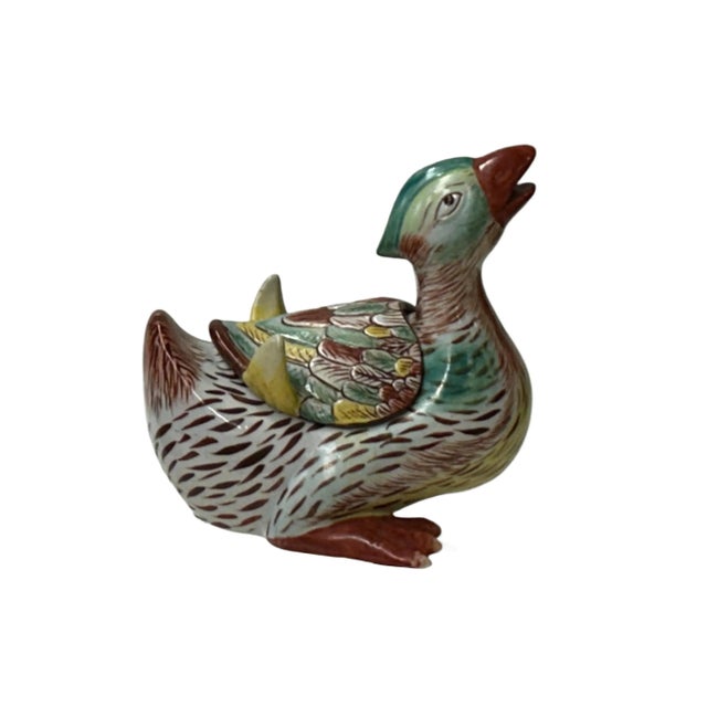 1970s Vintage Oriental Handmade Mix Color Ceramic Water Duck Display Figure For Sale - Image 5 of 9