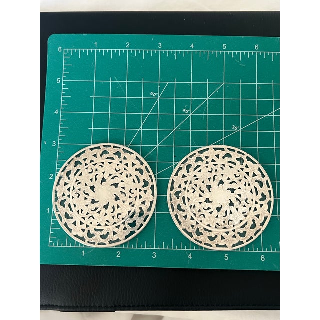 1920s Antique Art Nouveau Webster Sterling Silver Glass Overlay 3” Coasters Trivet - a Pair For Sale - Image 5 of 5