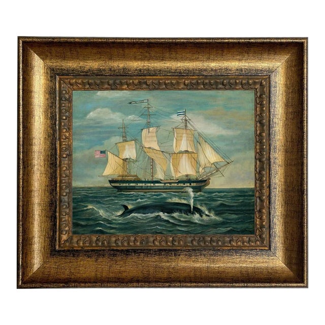 American Whaling Ship With Sperm Whale 8x10" Framed Print on Canvas For Sale