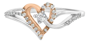 10K Rose Gold Plated .925 Sterling Silver 1/5 Cttw Diamond Two Tone Open Heart Promise or Fashion Ring (I-J Color, I2-I3 Clarity) - Size 7