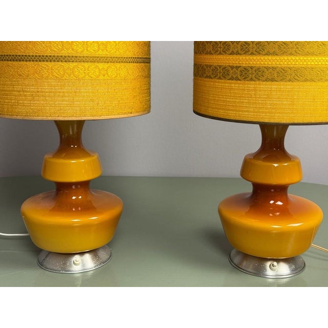 Mid-Century Ochre Yellow Opaline Glass Table Lamp with Shade from Glasfabriek De Rupel, Belgium, 1960s For Sale - Image 11 of 13