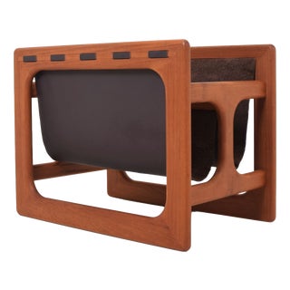 Danish Double Magazine Holder in Teak and Leather attributed to Salin Møbler, 1970s For Sale