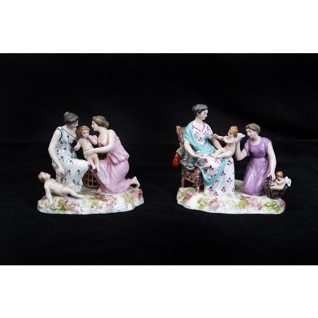 Polychrome Porcelain Sculptures Depicting Scenes of Motherhood from Meissen, Late 19th Century, Set of 2 For Sale - Image 4 of 4