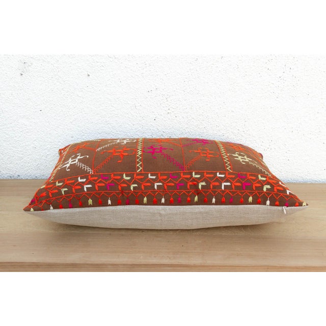 Indian Sangrur Sunburst, Antique Phulkari Lumbar Pillow Cover For Sale - Image 3 of 6