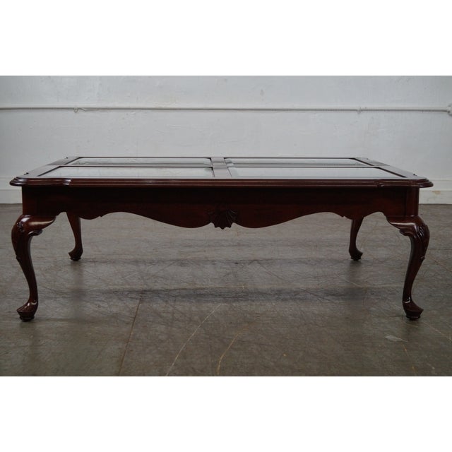 Ethan Allen Georgian Court Cherry Queen Anne Glass Top Coffee Table