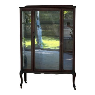Antique Mahogany Wood Glass Curio Display Cabinet For Sale