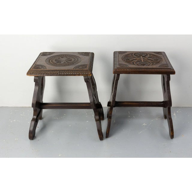Wood Set of French Solid Chestnut Stools from Britanny, 1890s For Sale - Image 7 of 11