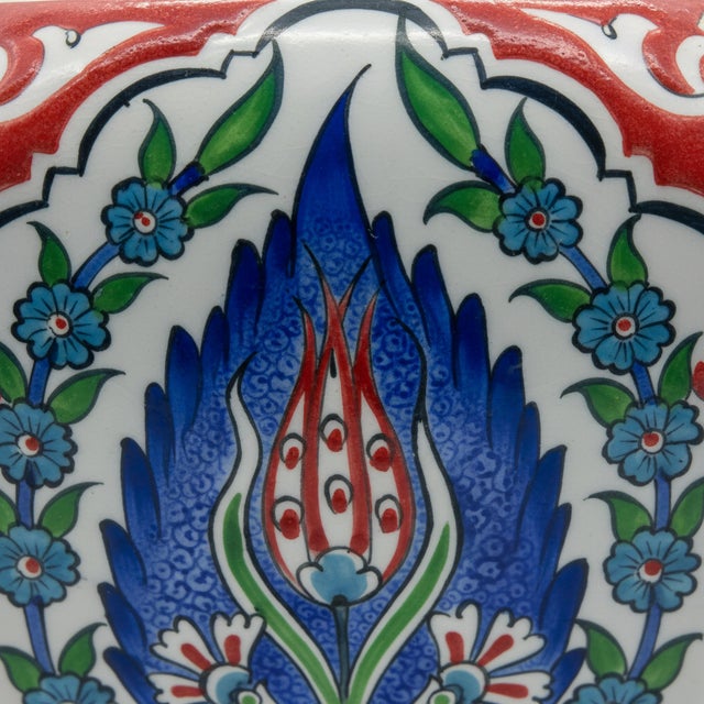 Handmade Ceramic Faceted Vase (30cm) – Classic Iznik Cypress & Tulip Pattern – Geometric Art Decor For Sale - Image 4 of 8