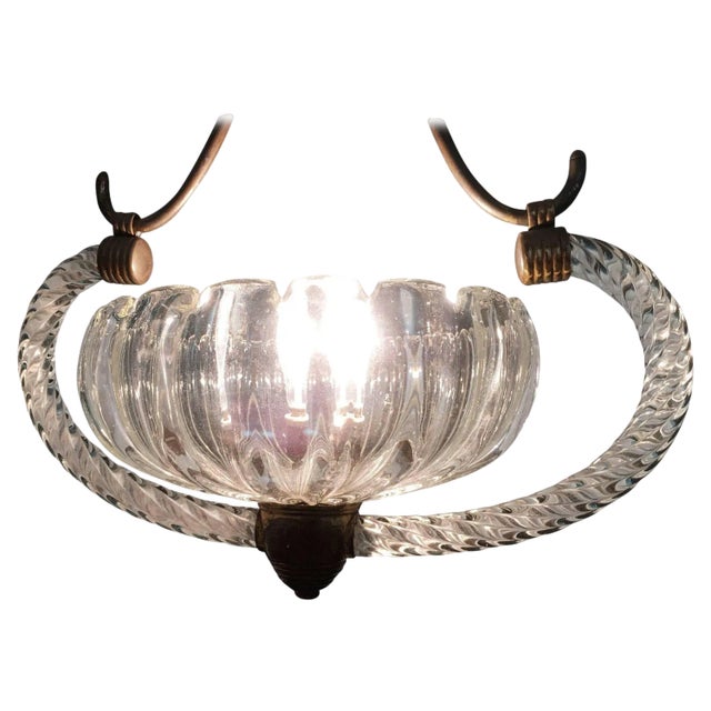 Art Deco Italian Chandelier attributed to Ercole Barovier, Murano, 1940s For Sale