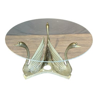 Hollywood Regency Coffee Table or Cocktail Table With Swan Base and Glass For Sale