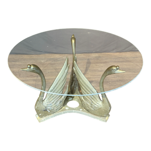 Hollywood Regency Coffee Table or Cocktail Table With Swan Base and Glass