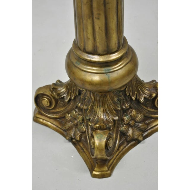 Metal Vintage Neoclassical Brass Bronze Corinthian Column Pedestal Plant Stand For Sale - Image 7 of 10