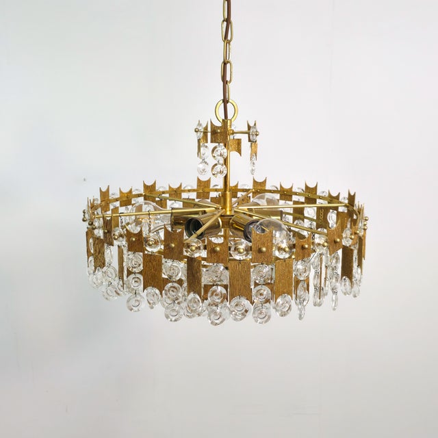 Brutalist Brass and Glass Chandelier by Sciolari for Palwa, 1970s For Sale - Image 6 of 12