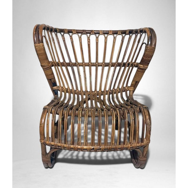 Danish Organic Modern Rattan Lounge Chair in the Style of Viggo Boesen For Sale - Image 6 of 17