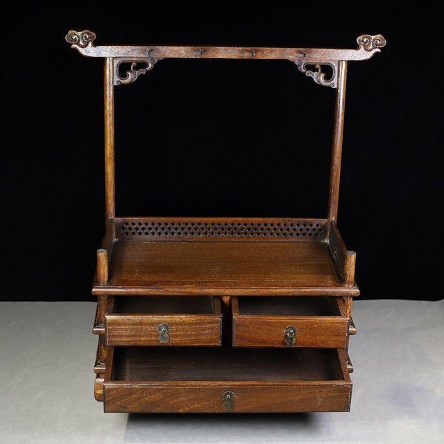 Vintage Chinese Huali Rosewood Brush Stand | Scholar's Ruyi Display Rack With Drawers For Sale In Los Angeles - Image 6 of 9