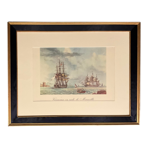 1960s L’age De La Marine a Voile Hachette Pair of French Navel Color Plate Prints Framed