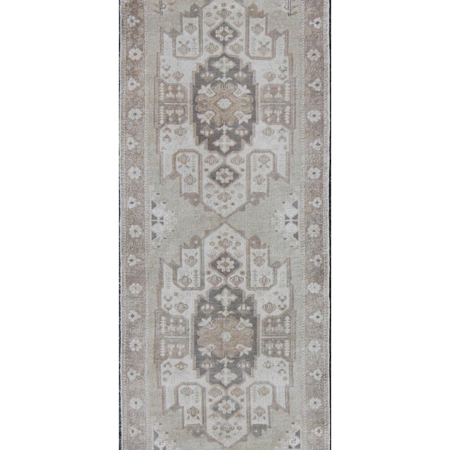 Turkish Oushak Runner With Central Medallion Design in Taupe 3'1"x11'4" For Sale - Image 4 of 6