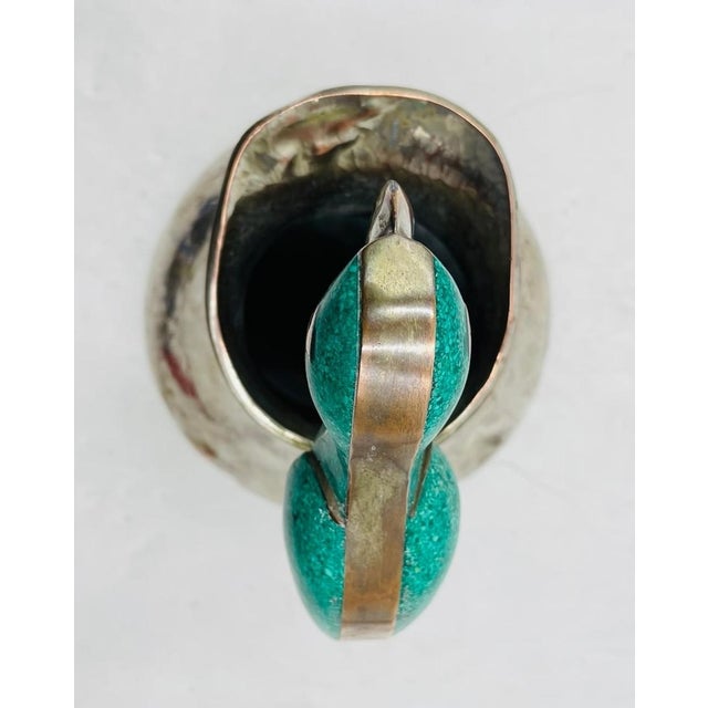 1960s 1960s Alfredo Villasana Taxco Turquoise Parrot Silver Plate Pitcher, Mexican Silver For Sale - Image 5 of 16