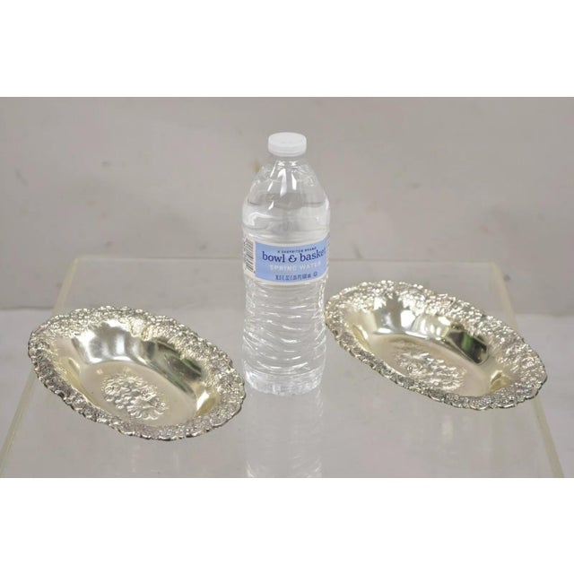 Vintage Victorian Silver Plated Floral Repousse Trinket Dish Japan - a Pair For Sale - Image 10 of 11