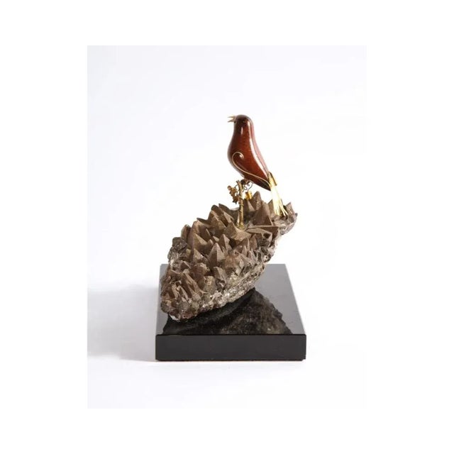 Black Late 20th Century 14k Gold Mounted Obsidian Bird on Dog's Tooth Stone, Mounted on Black Glass For Sale - Image 8 of 11