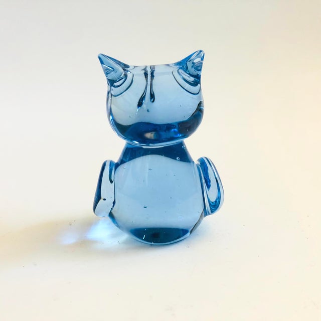 Mid 20th Century Blue Art Glass Owl For Sale - Image 5 of 7