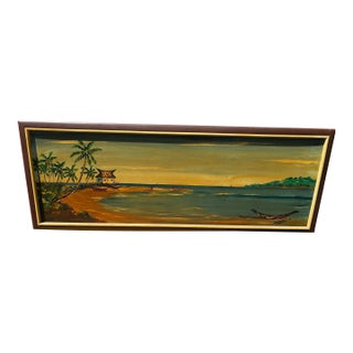 VTG Carlo of Hollywood Art Hawaiian Polynesian Tiki Tropical Oil Painting MCM For Sale