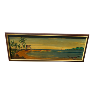 VTG Carlo of Hollywood Art Hawaiian Polynesian Tiki Tropical Oil Painting MCM