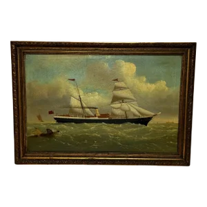 Large Historic Antique Victorian Seascape Oil Painting Steamer Ship Ss Miranda Polar Artic Expedition Last Voyage Dr Frederick Albert Cook C1894